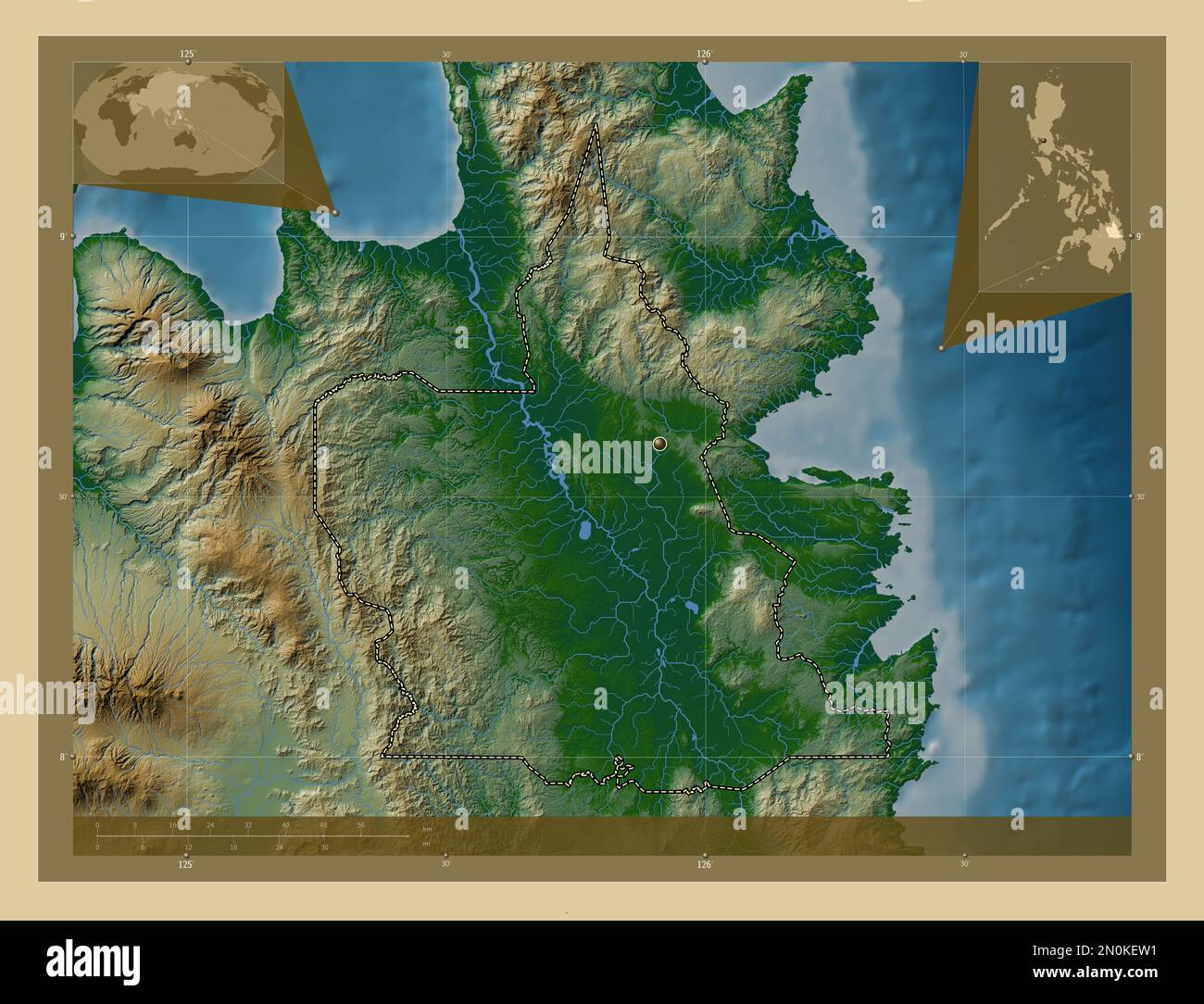 Agusan del Sur, province of Philippines. Colored elevation map with