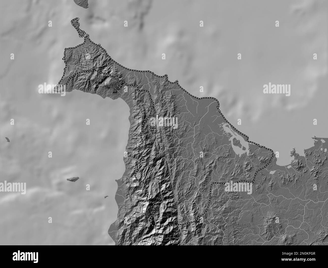 Aklan, province of Philippines. Bilevel elevation map with lakes and rivers Stock Photo