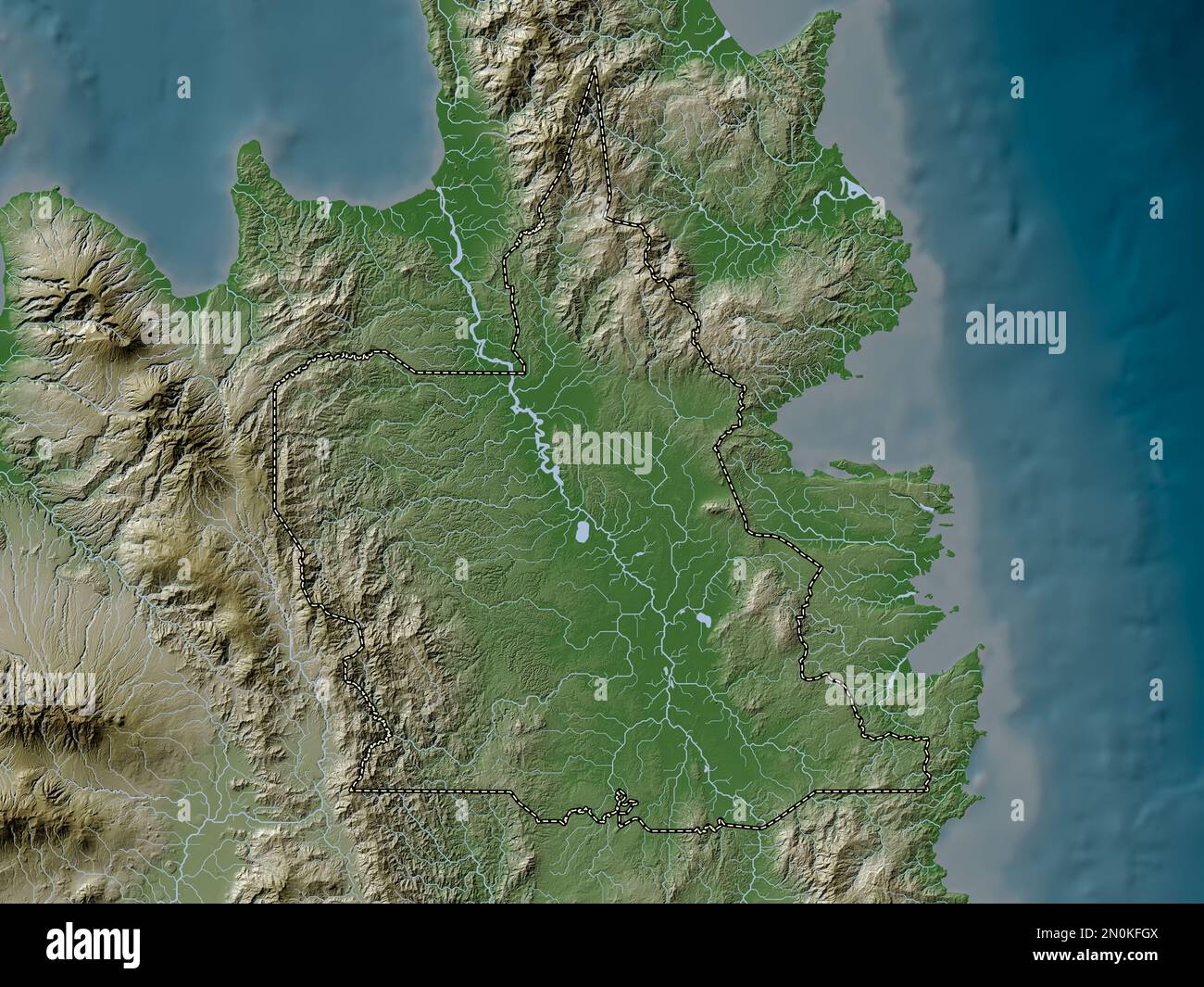 Agusan del Sur, province of Philippines. Elevation map colored in wiki style with lakes and rivers Stock Photo