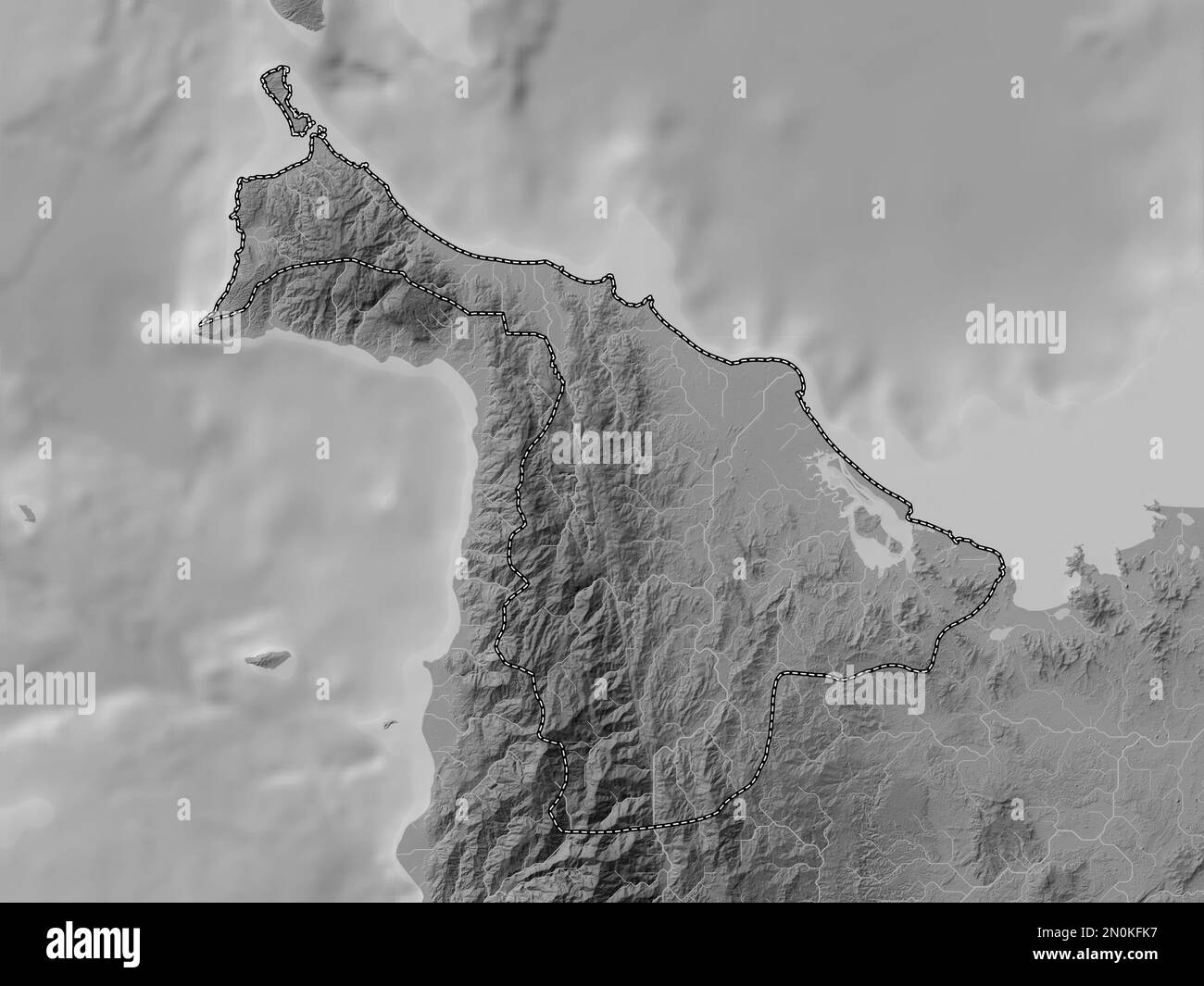 Aklan, province of Philippines. Grayscale elevation map with lakes and rivers Stock Photo