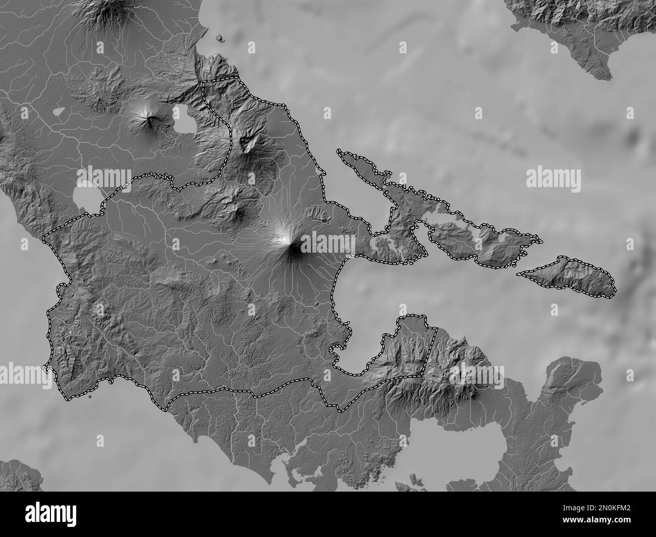 Albay, province of Philippines. Bilevel elevation map with lakes and rivers Stock Photo