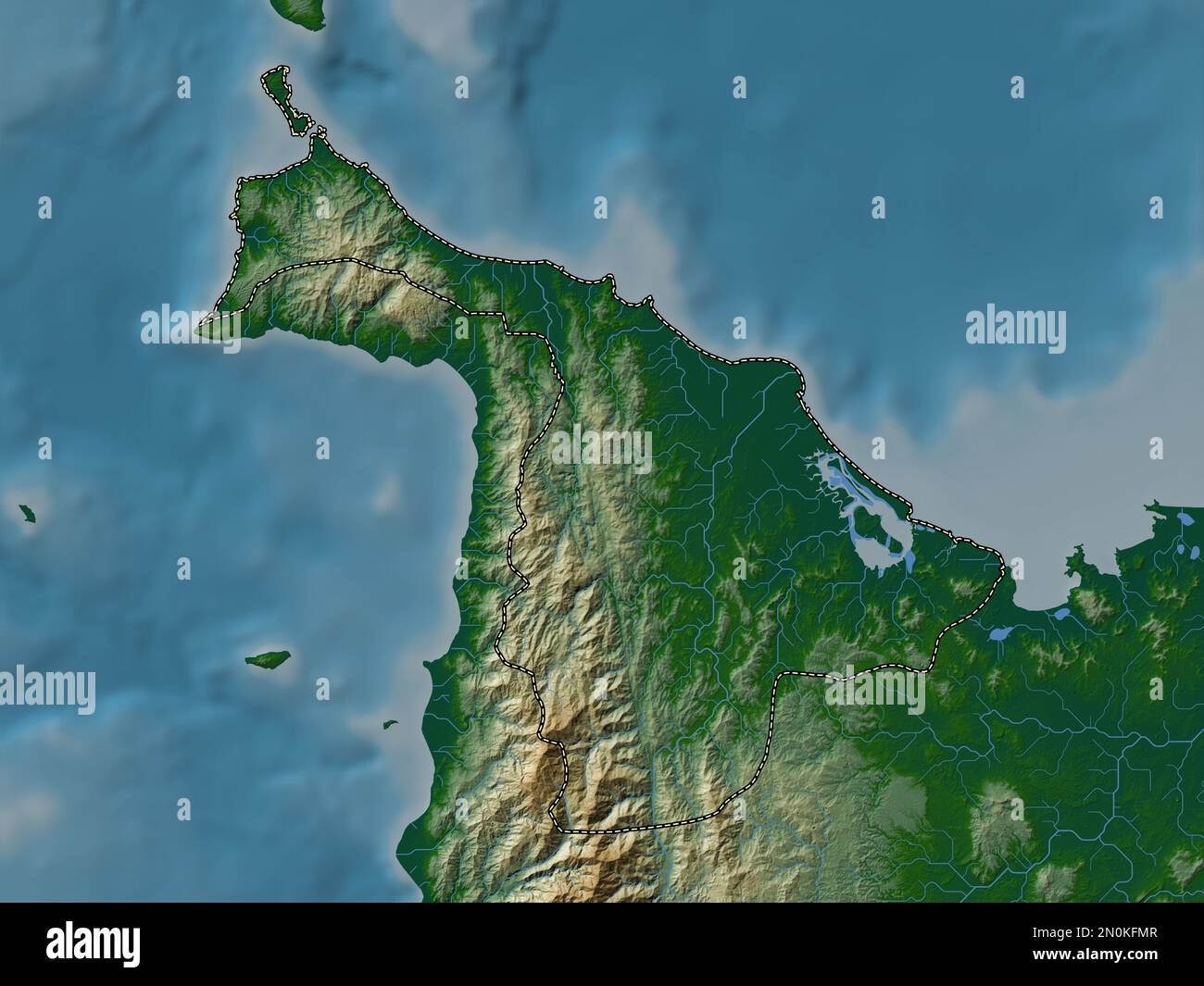 Aklan, province of Philippines. Colored elevation map with lakes and rivers Stock Photo