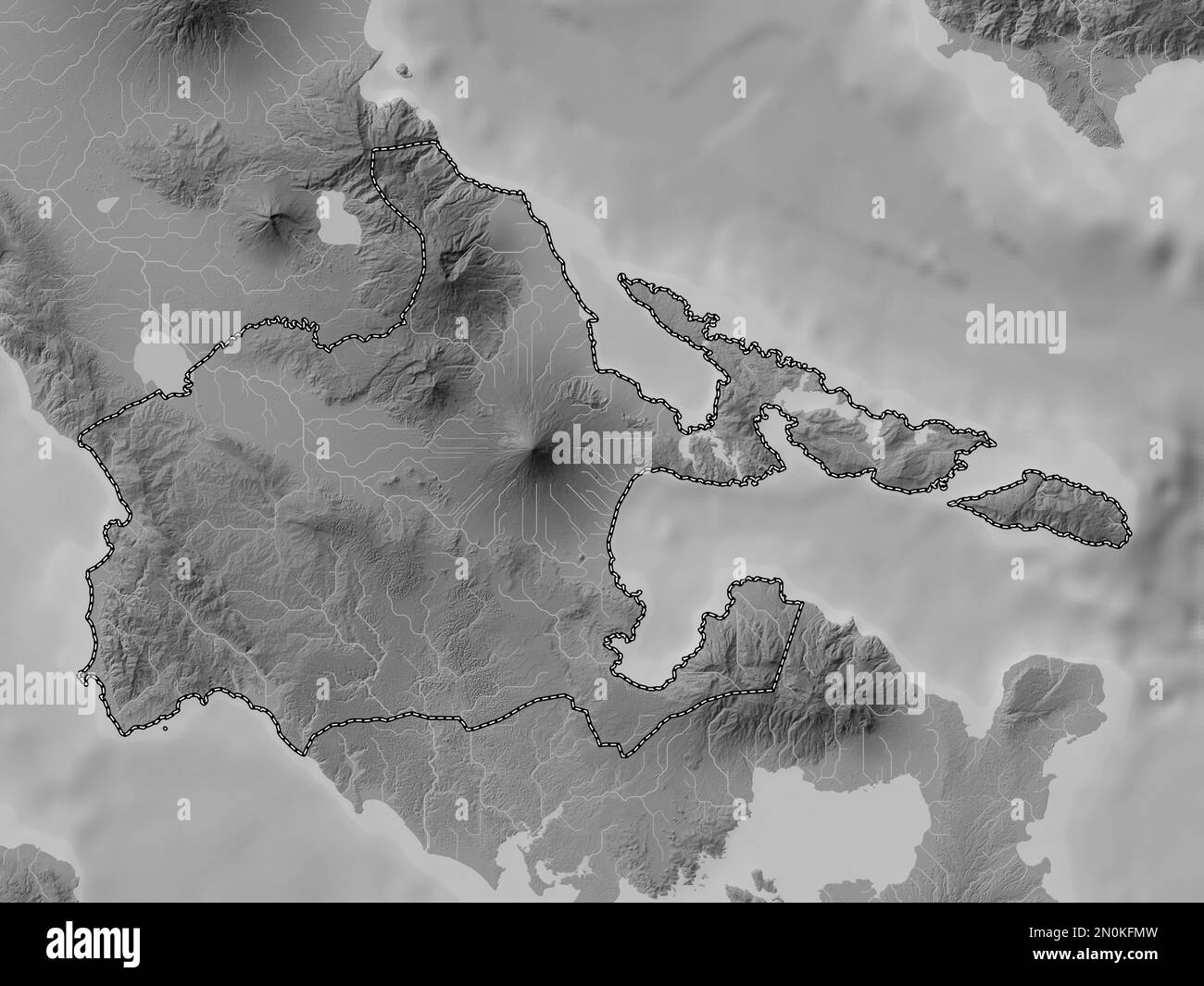 Albay, province of Philippines. Grayscale elevation map with lakes and rivers Stock Photo