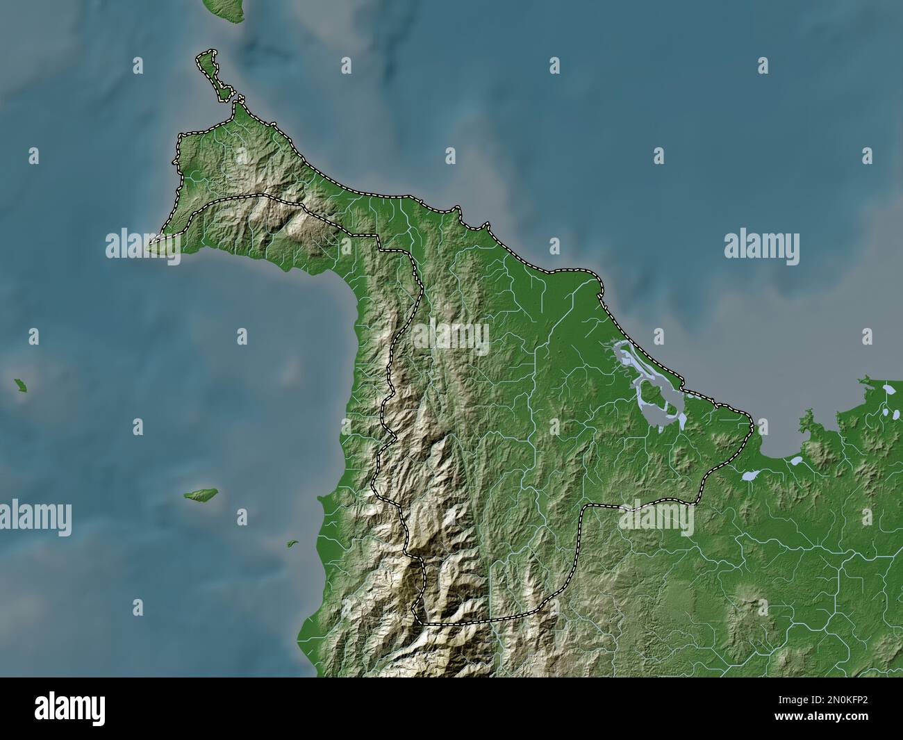 Aklan, province of Philippines. Elevation map colored in wiki style with lakes and rivers Stock Photo