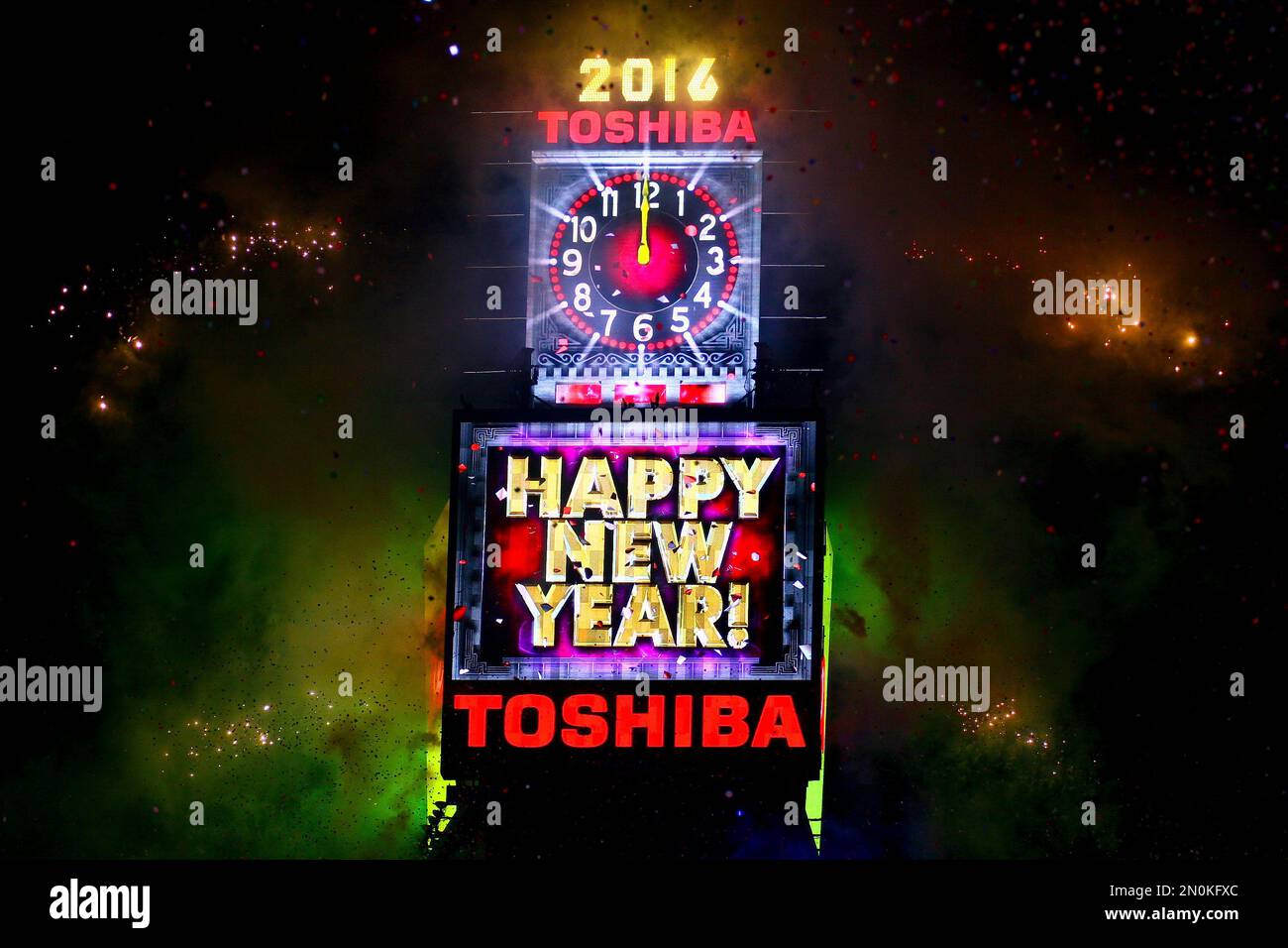 The clock strikes midnight at the Times Square New Year's Eve