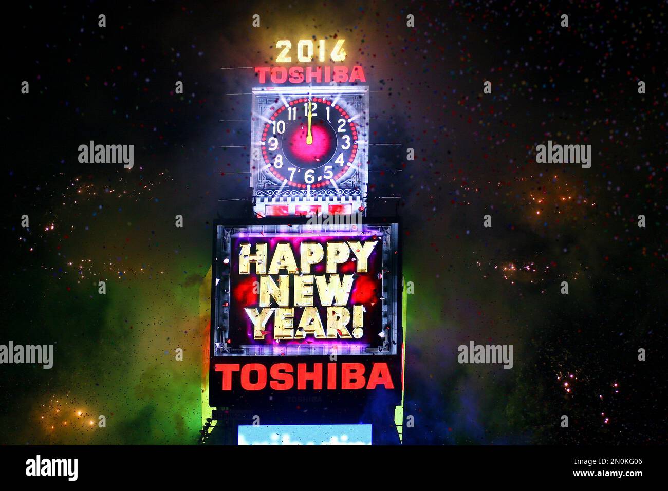 The clock strikes midnight at the Times Square New Year's Eve