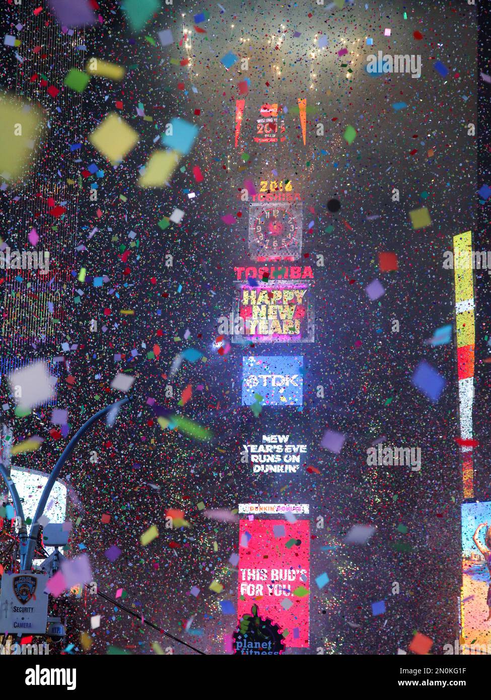 The clock strikes midnight at the Times Square New Year's Eve