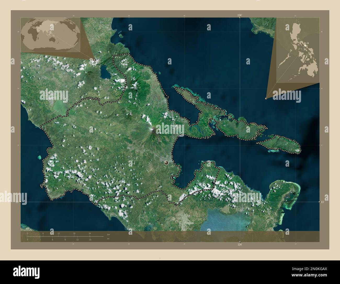 Albay, province of Philippines. High resolution satellite map. Corner auxiliary location maps Stock Photo