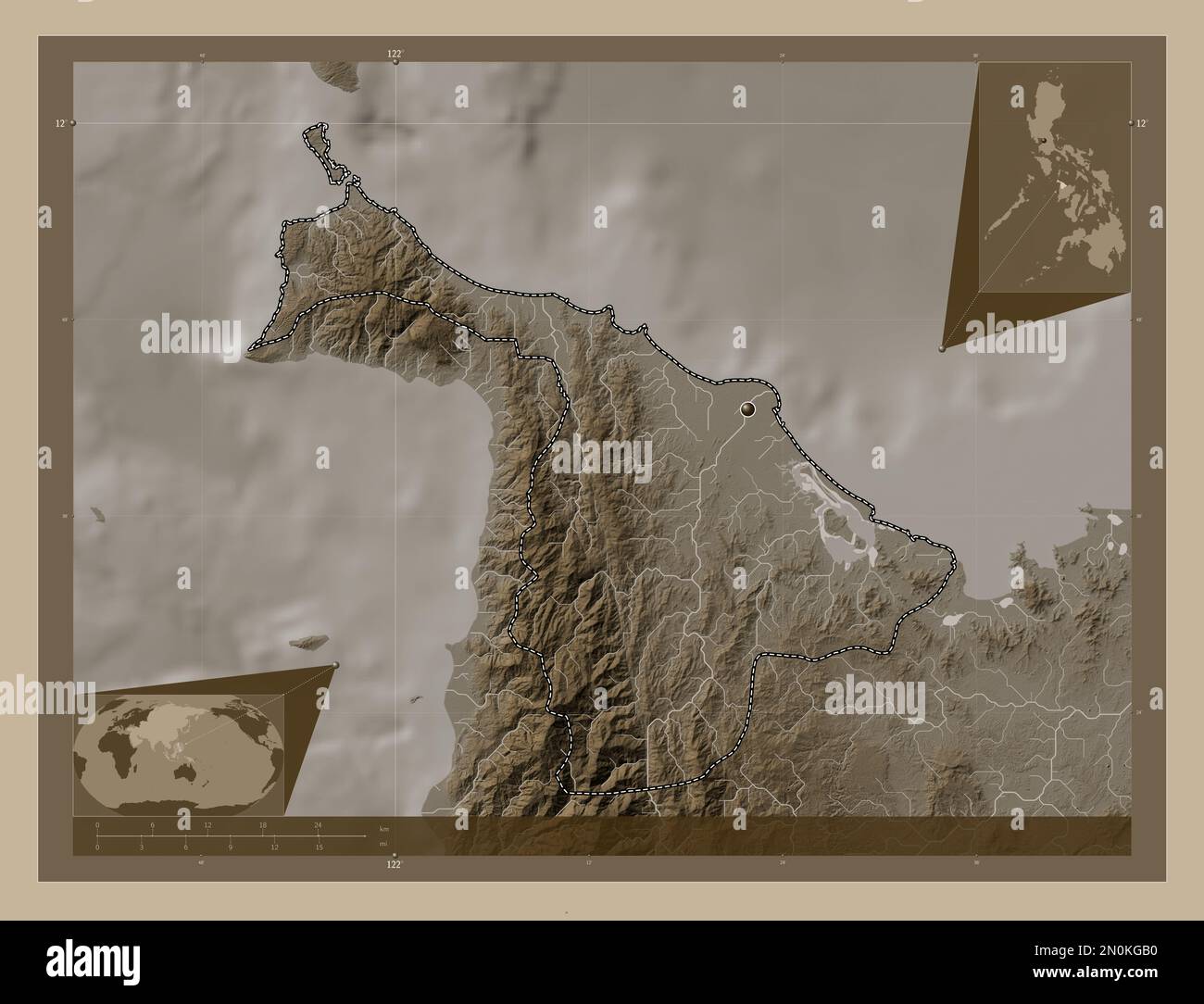 Aklan, Province Of Philippines. Elevation Map Colored In Sepia Tones ...