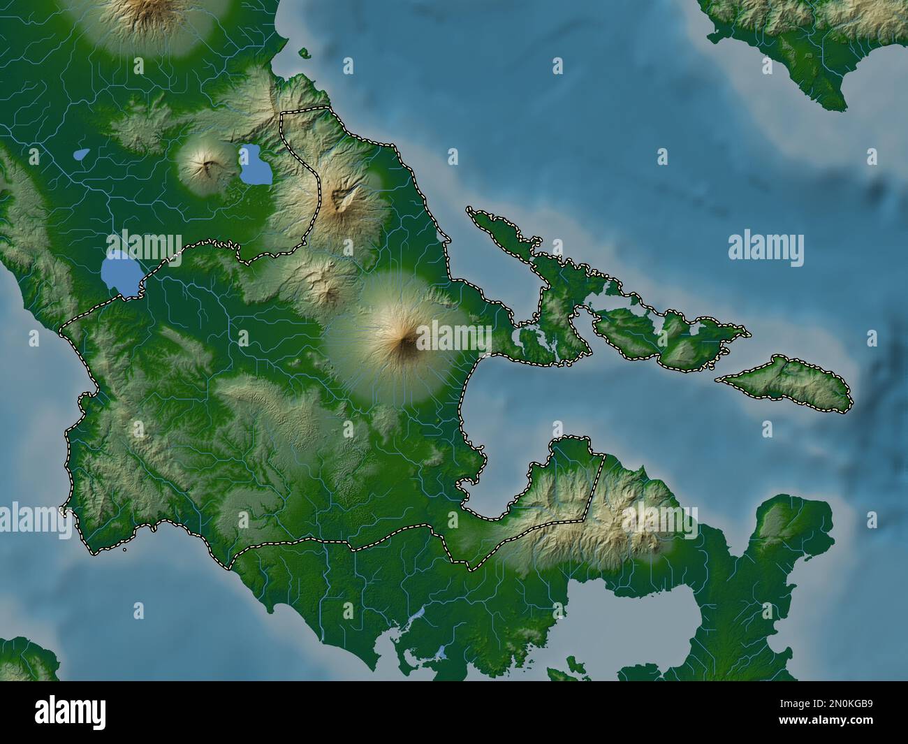 Albay, province of Philippines. Colored elevation map with lakes and rivers Stock Photo