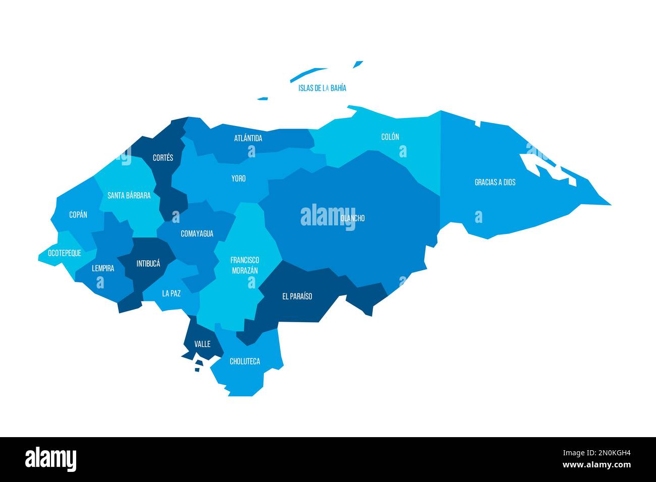 Honduras Political Map Of Administrative Divisions Departments Flat   Honduras Political Map Of Administrative Divisions Departments Flat Blue Vector Map With Name Labels 2N0KGH4 