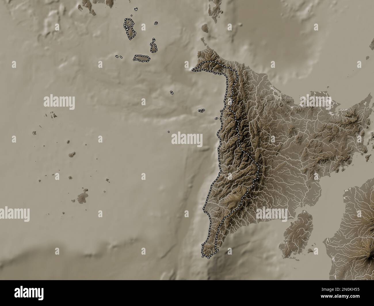 Antique, Province Of Philippines. Elevation Map Colored In Sepia Tones ...