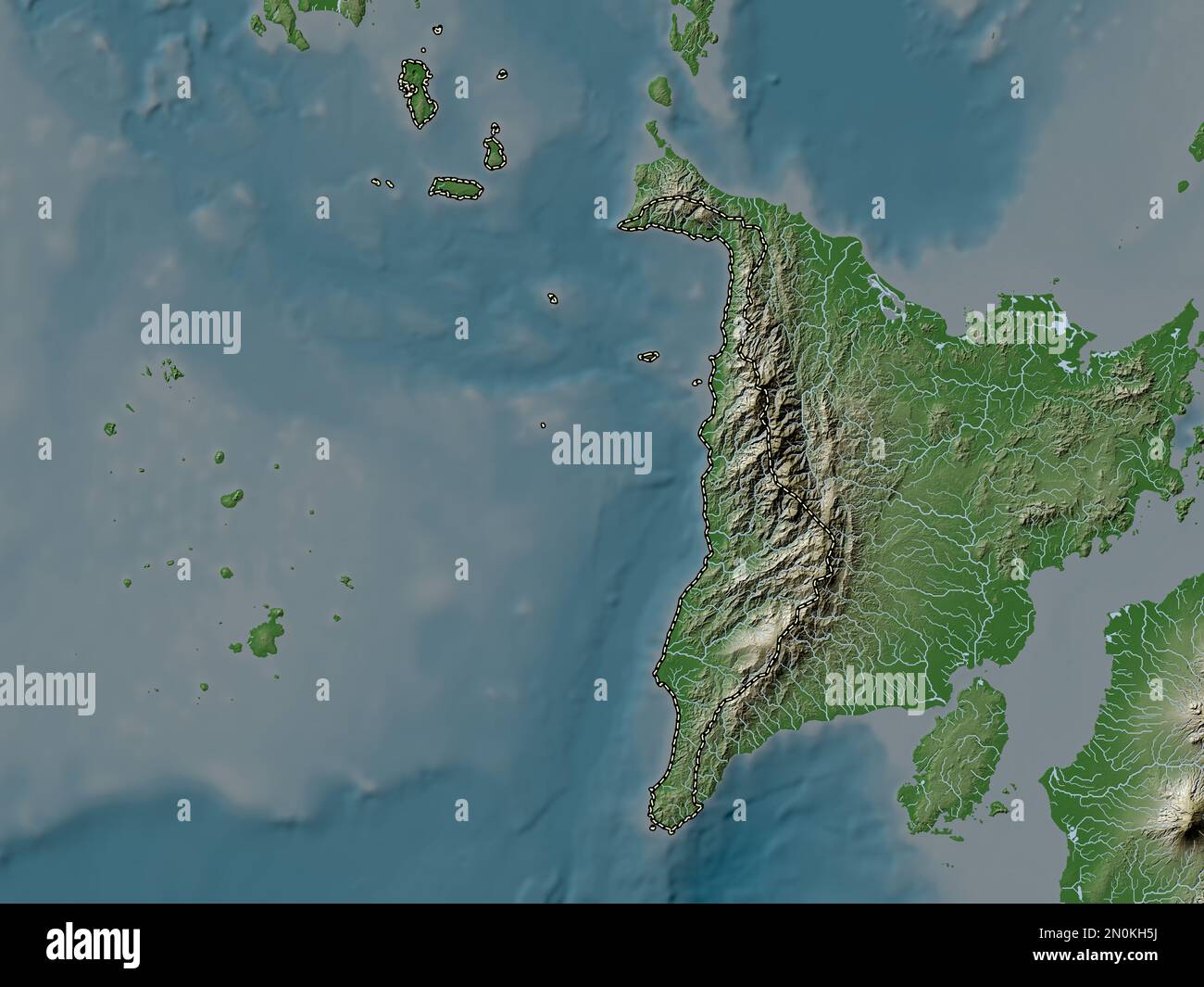 Antique, province of Philippines. Elevation map colored in wiki style with lakes and rivers