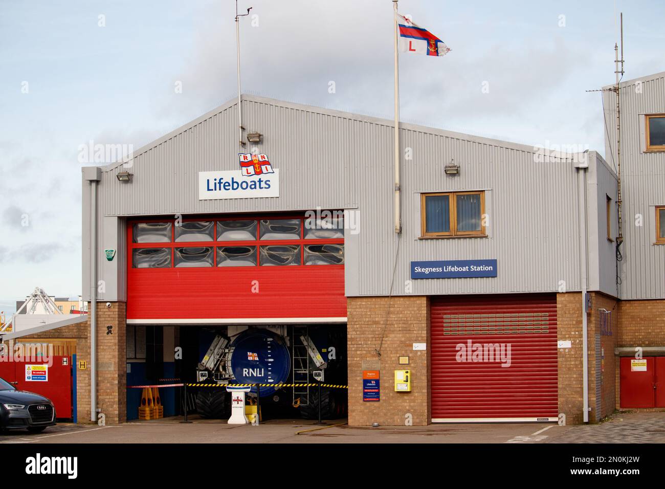 Skegness Royal National Lifeboat Institution boat station based between the town centre and the beach. Stock Photo