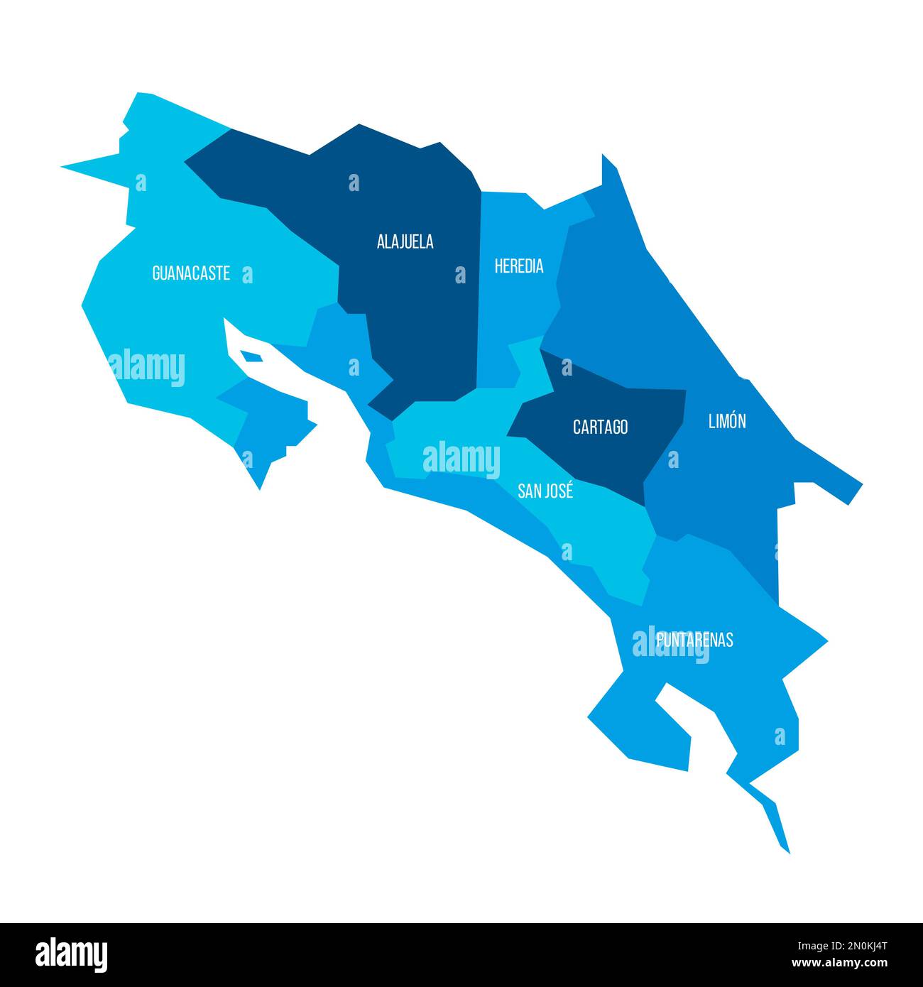 Costa Rica political map of administrative divisions provinces. Flat