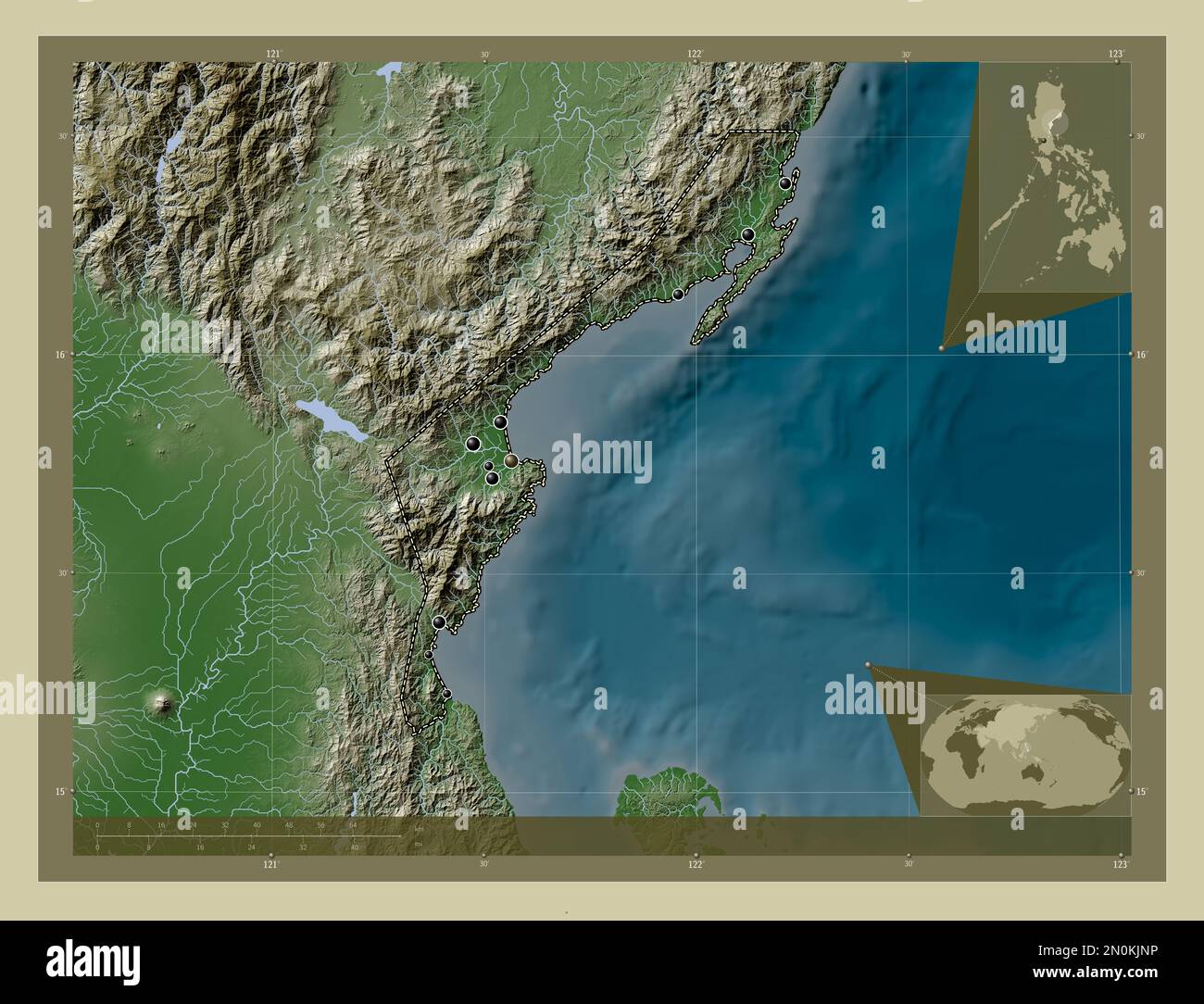 Aurora, province of Philippines. Elevation map colored in wiki style