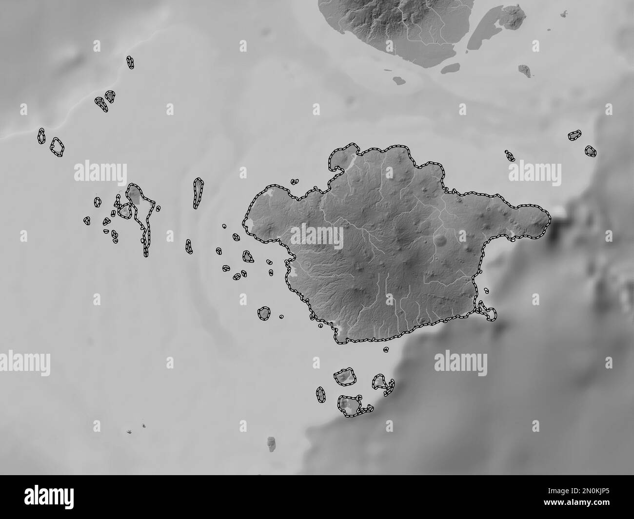 Basilan, province of Philippines. Grayscale elevation map with lakes and rivers Stock Photo