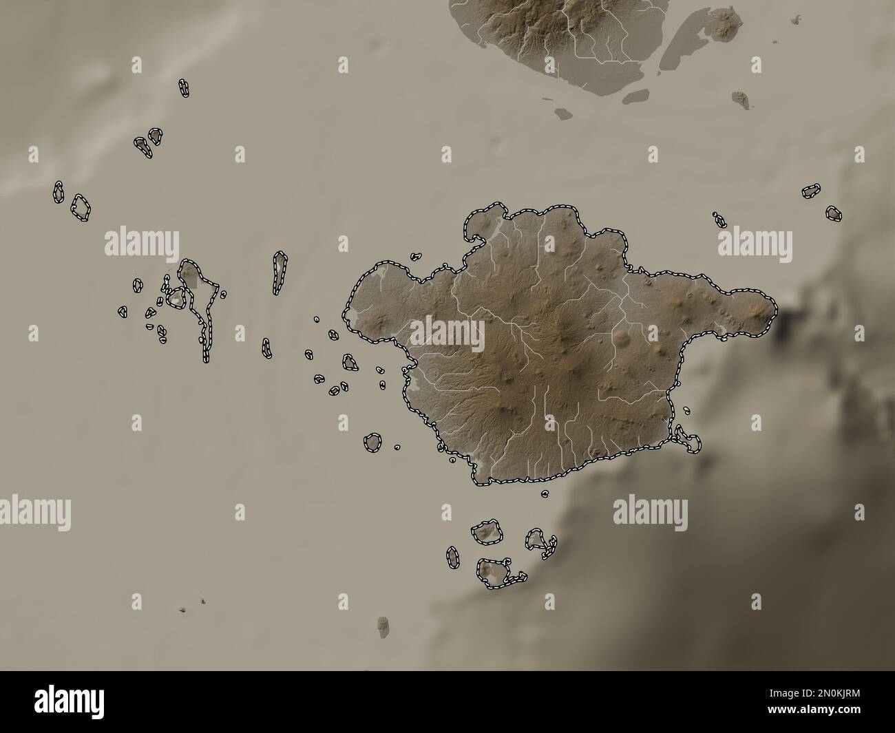 Basilan, province of Philippines. Elevation map colored in sepia tones with lakes and rivers Stock Photo