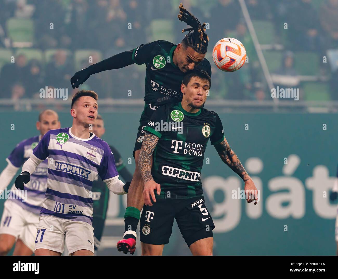 BUDAPEST, HUNGARY - MAY 7: Muhamed Besic of Ferencvarosi TC runs with the  ball during the Hungarian OTP Bank Liga match between Ferencvarosi TC and  MTK Budapest at Groupama Arena on May