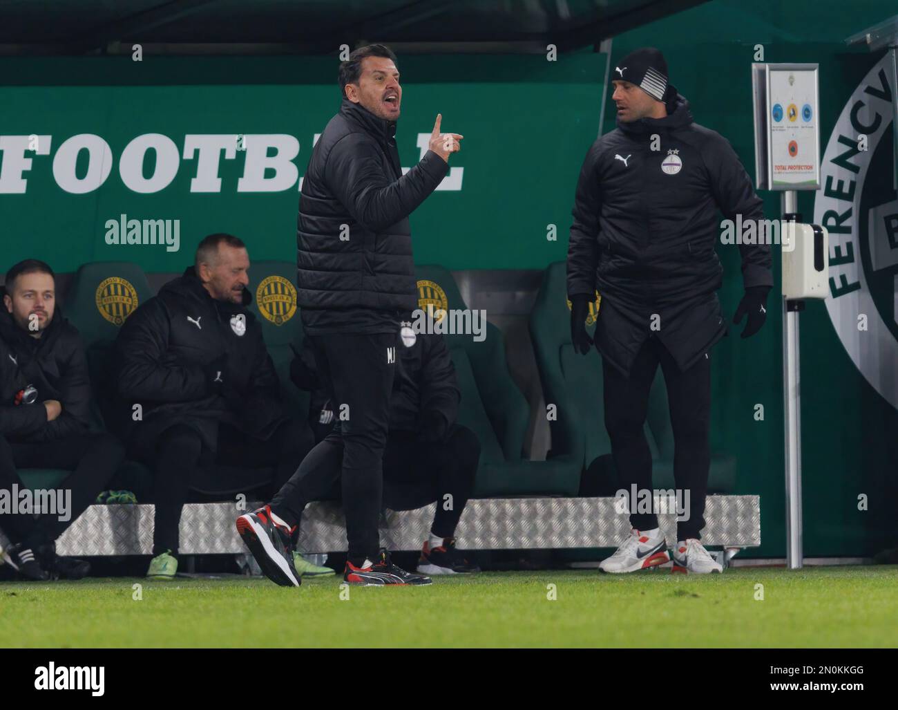 (r-l) Isael da Silva Barbosa of Ferencvarosi TC challenges Dzenan