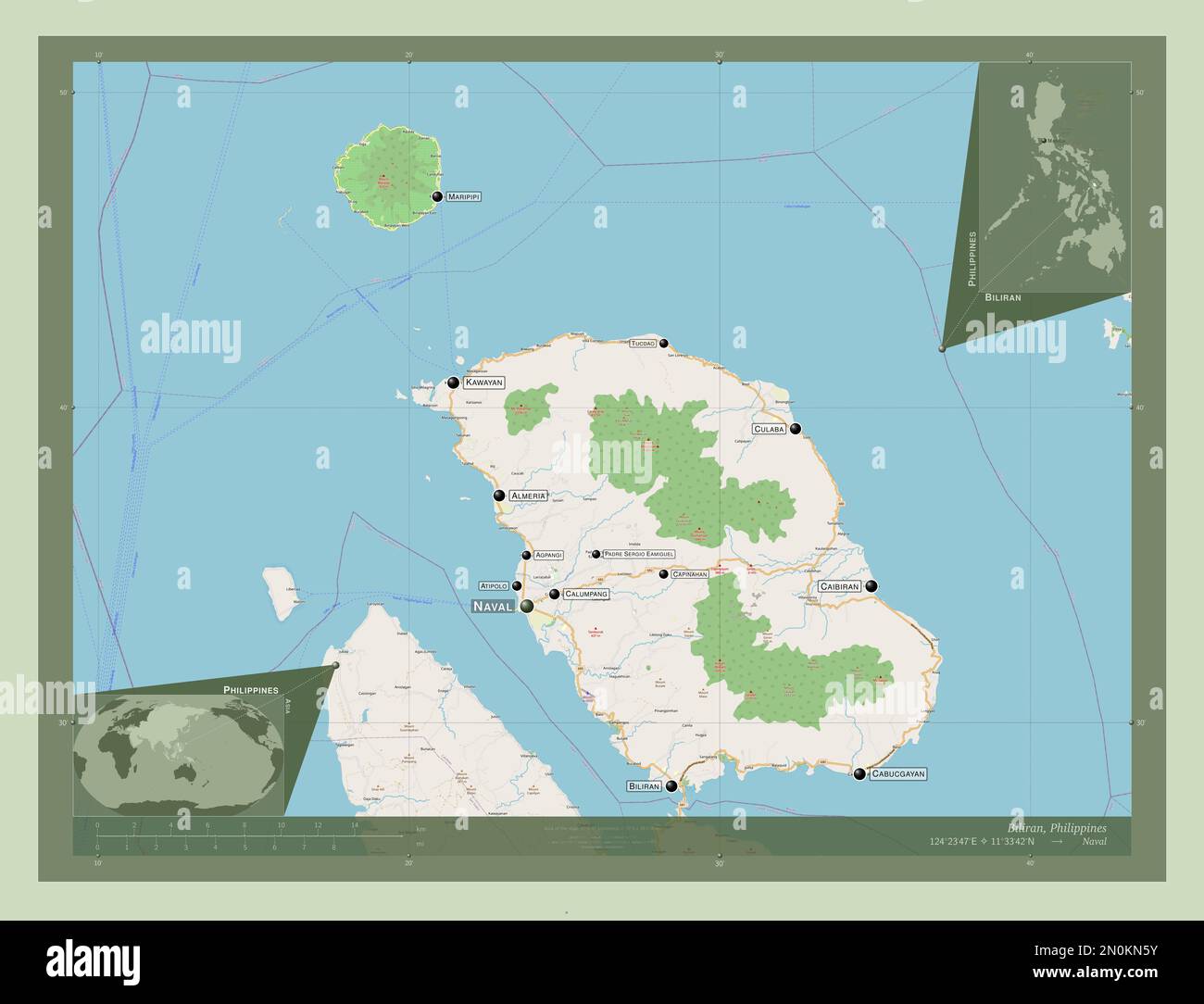 Biliran, province of Philippines. Open Street Map. Locations and names