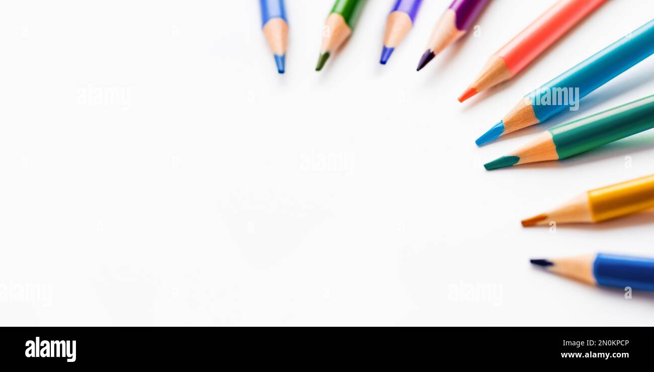 Colored Pencils, Crayons, Markers and Paints on White Background Stock  Photo - Image of crayons, color: 56702114