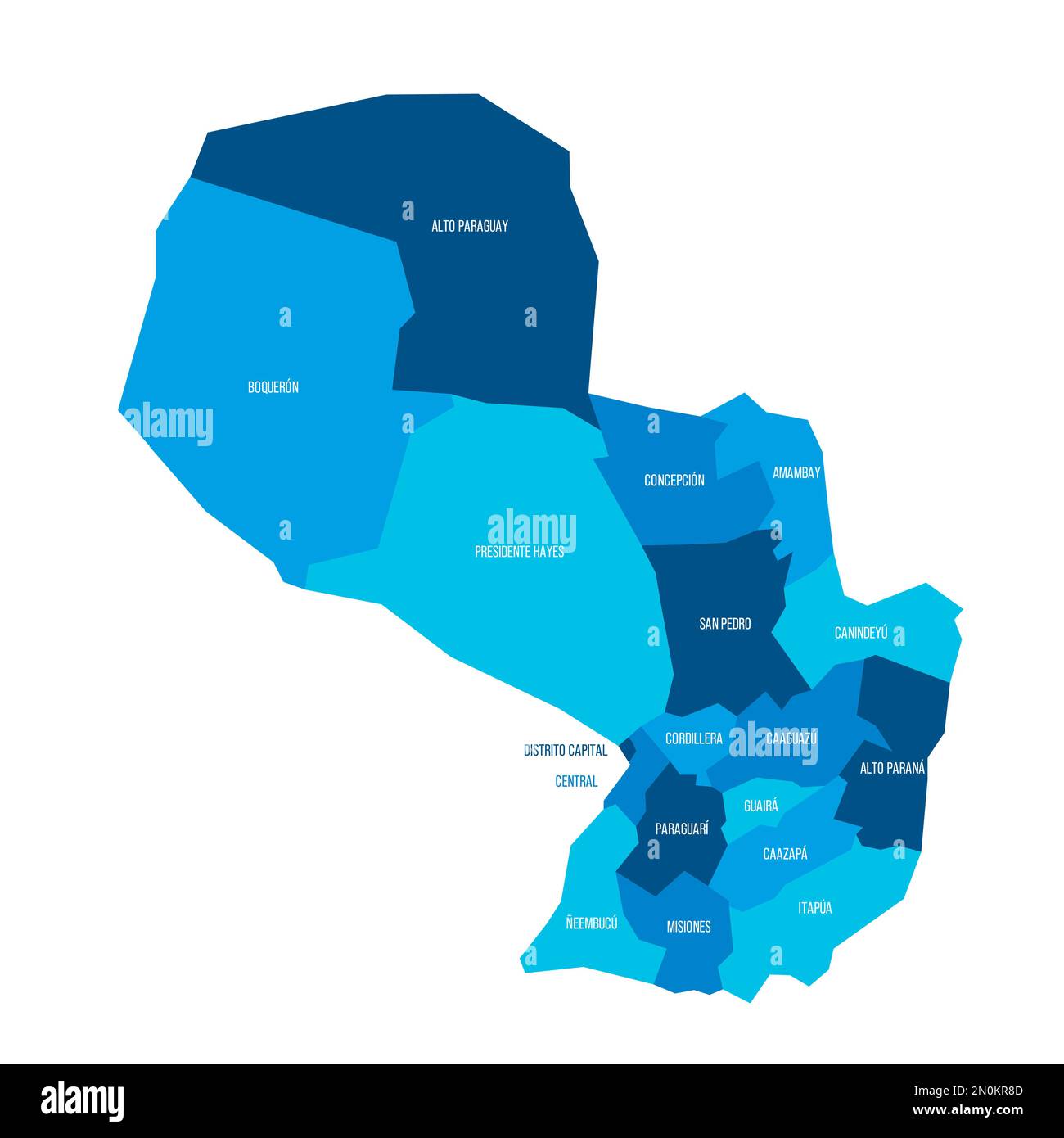 Paraguay Political Map Of Administrative Divisions Departments And Paraguay Political Map Of Administrative Divisions Departments And Capital District Flat Blue Vector Map With Name Labels 2N0KR8D