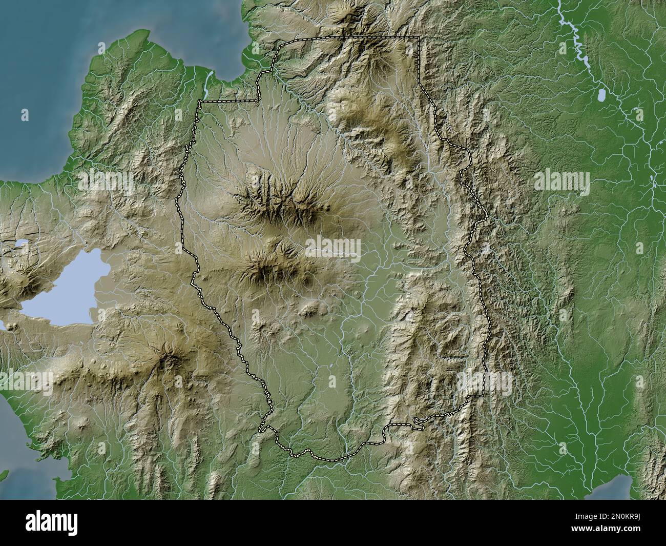 Bukidnon, province of Philippines. Elevation map colored in wiki style with lakes and rivers Stock Photo