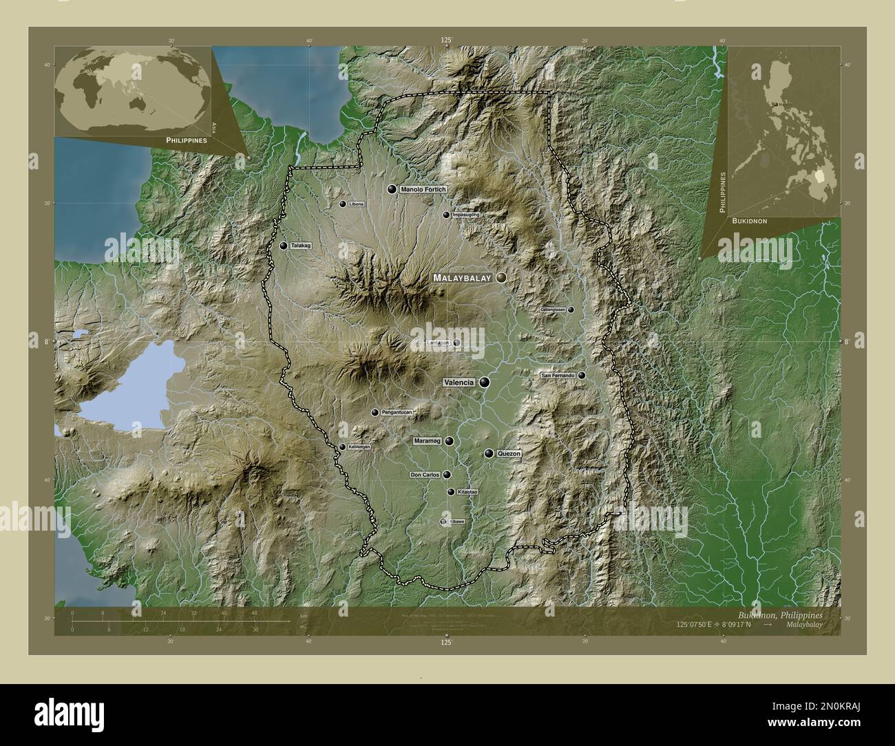 Bukidnon Province Of Philippines Elevation Map Colored In Wiki Style   Bukidnon Province Of Philippines Elevation Map Colored In Wiki Style With Lakes And Rivers Locations And Names Of Major Cities Of The Region Corne 2N0KRAJ 