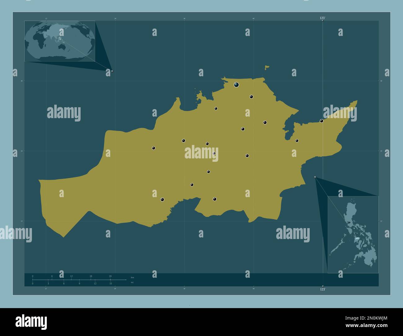Capiz, province of Philippines. Solid color shape. Locations of major