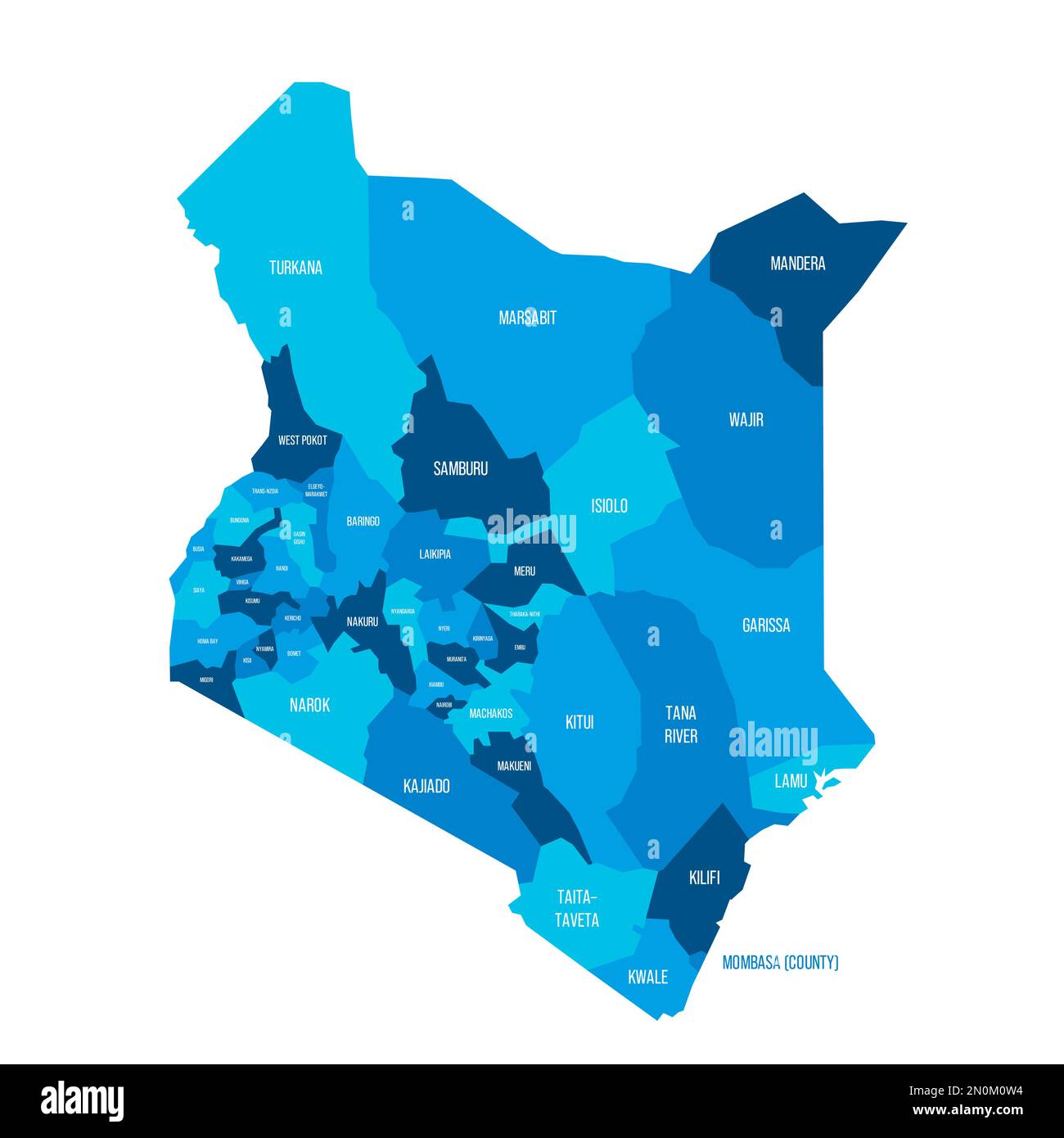 Kenya political map of administrative divisions - counties. Flat blue ...