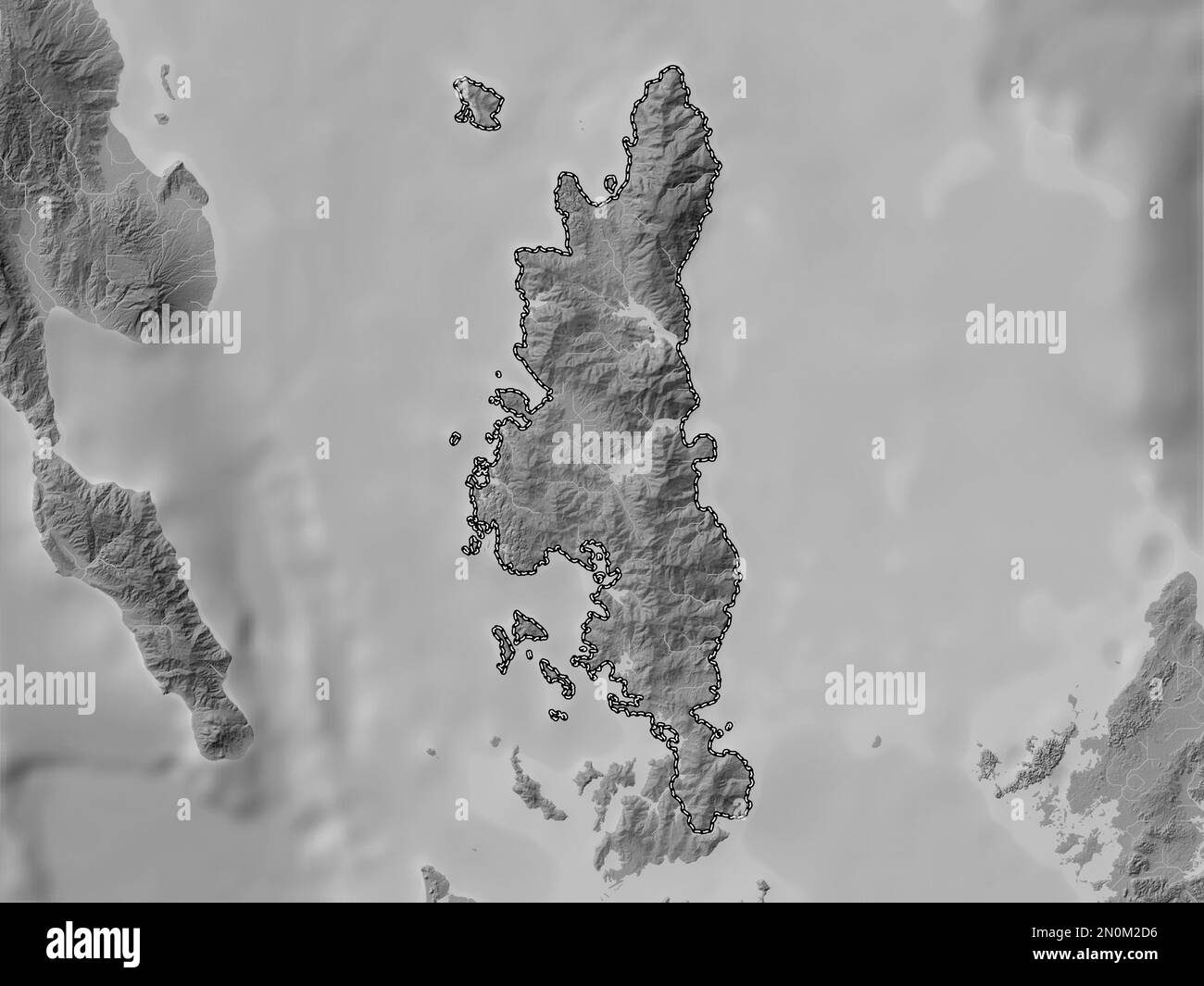 Dinagat Islands, province of Philippines. Grayscale elevation map with ...