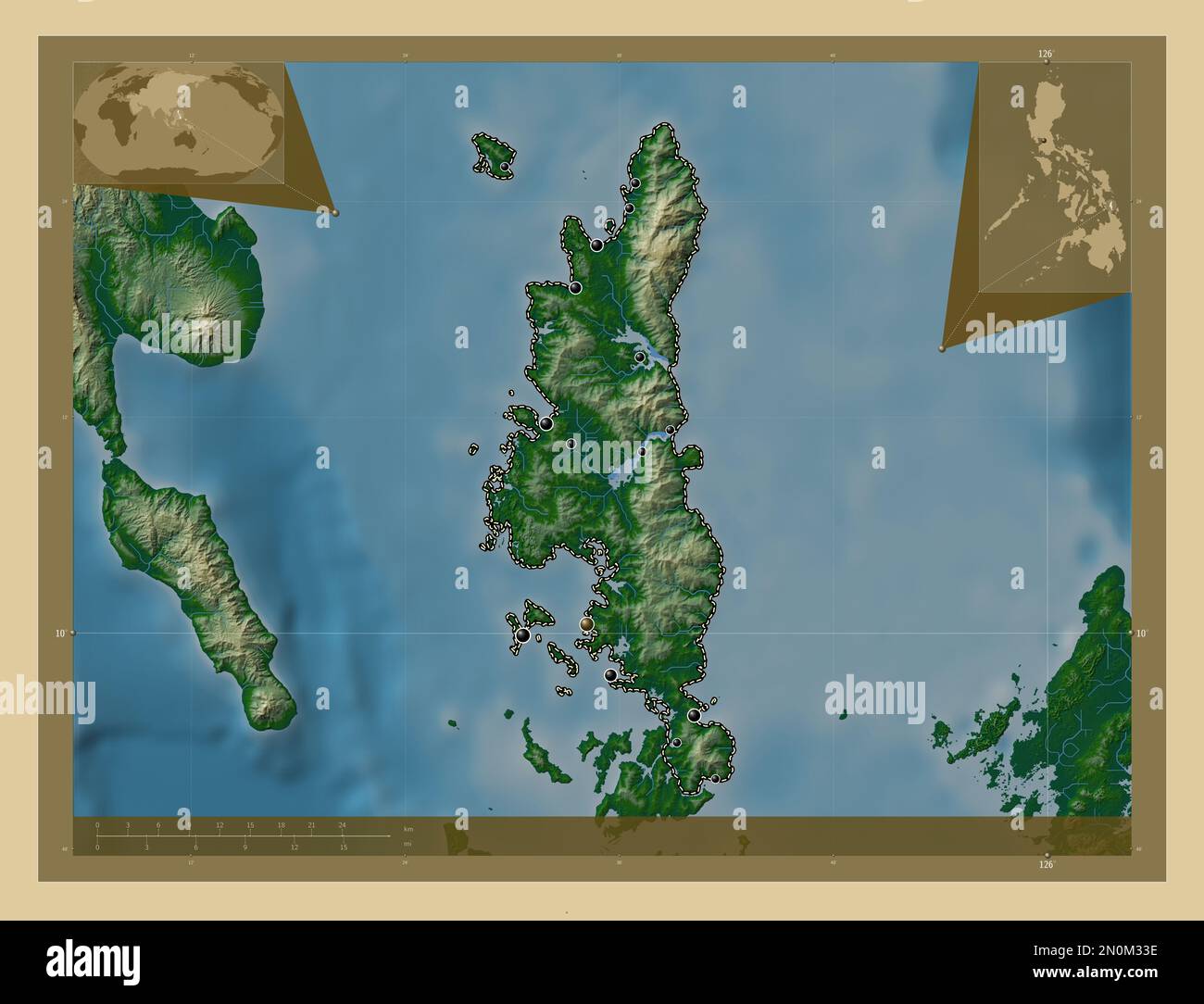 Dinagat Islands, province of Philippines. Colored elevation map with ...