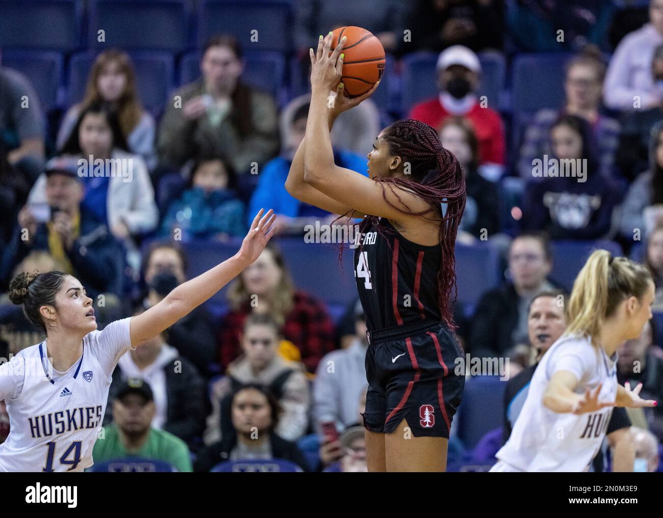 Stanford Forward Kiki Iriafen Shoots The Ball Over Washington Forward ...