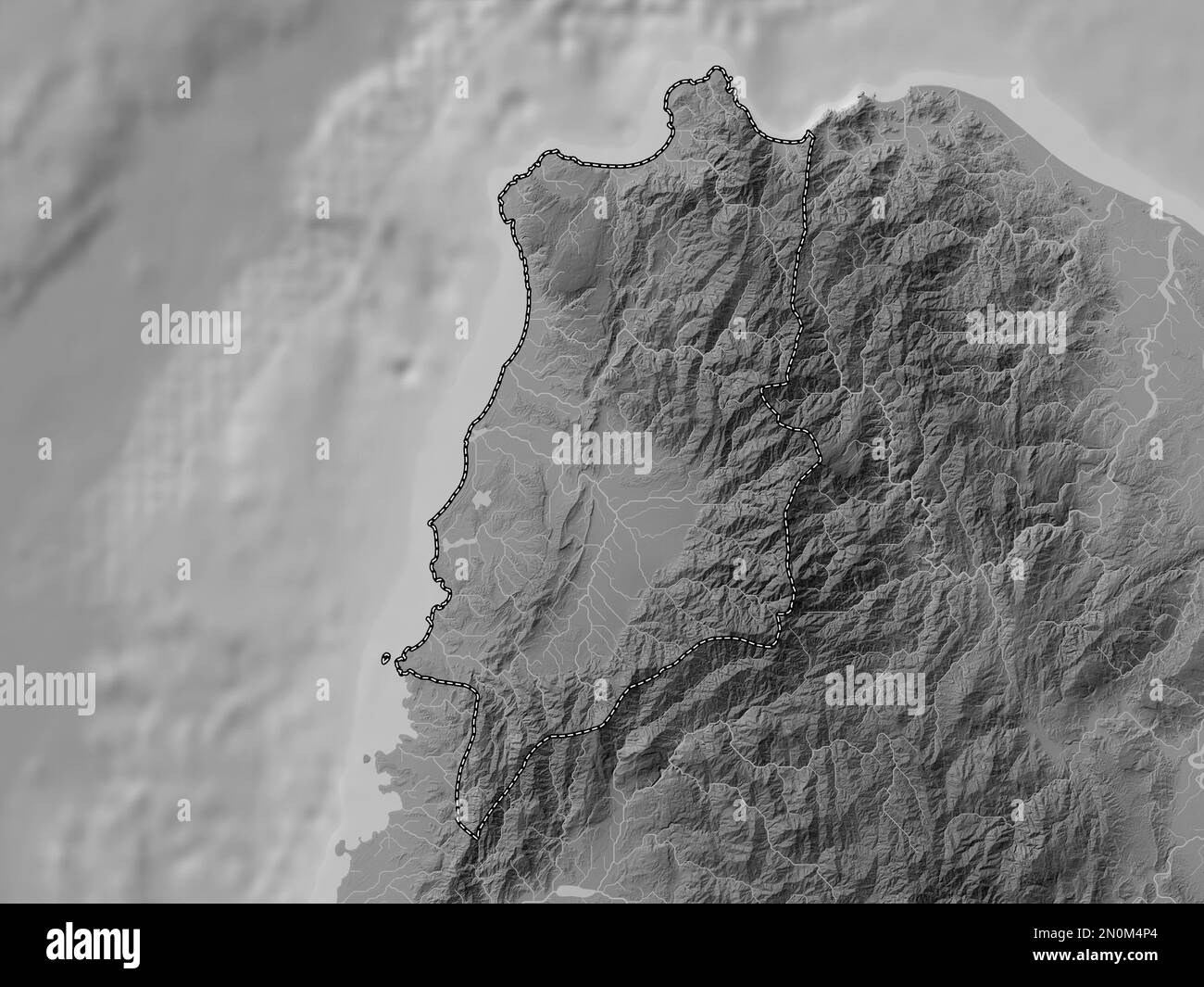 Ilocos Norte, province of Philippines. Grayscale elevation map with