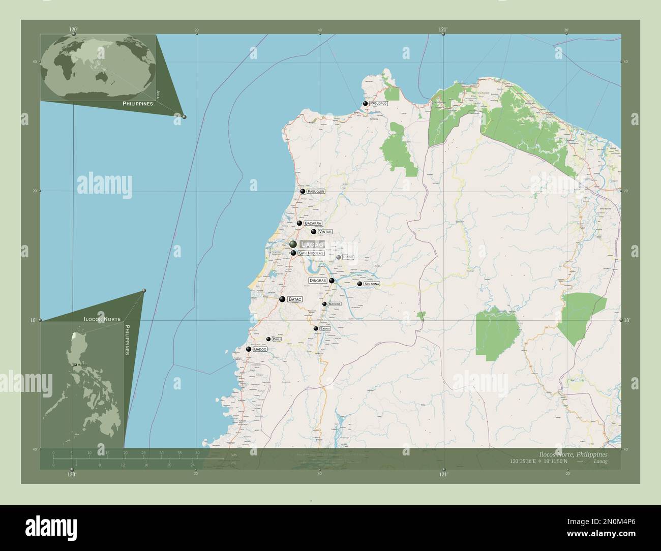 Ilocos Norte, province of Philippines. Open Street Map. Locations and