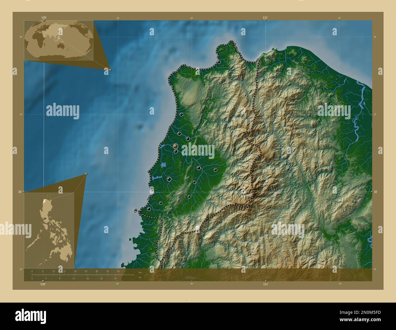 Ilocos Norte, province of Philippines. Colored elevation map with lakes