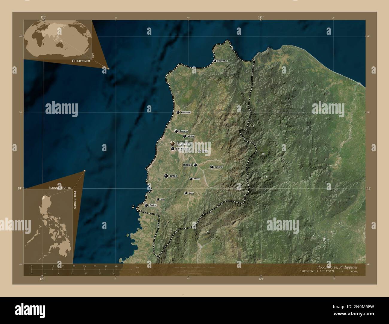 Ilocos Norte, province of Philippines. Low resolution satellite map