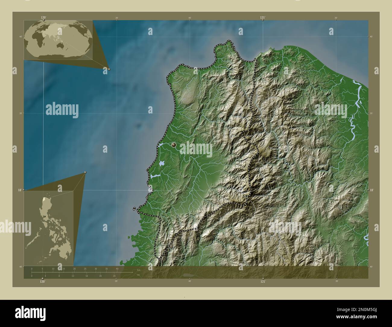 Ilocos Norte, province of Philippines. Elevation map colored in wiki