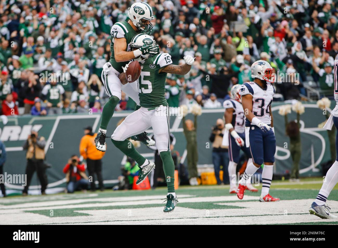 New York Jets BRANDON MARSHALL and ERIC DECKER celebrate - 12.27.15