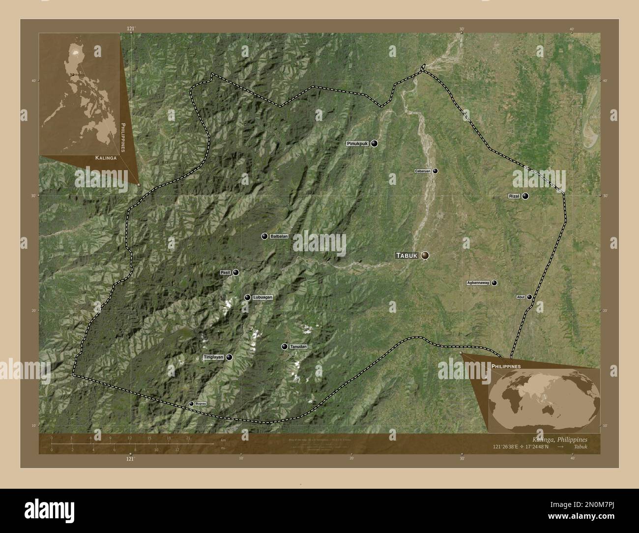 Kalinga, province of Philippines. Low resolution satellite map