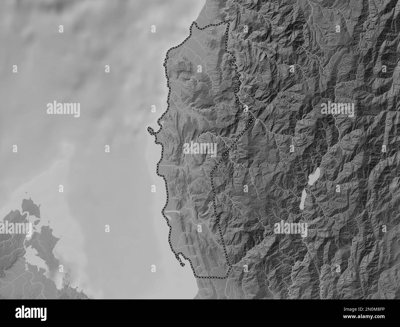 La Union, province of Philippines. Grayscale elevation map with lakes and rivers Stock Photo