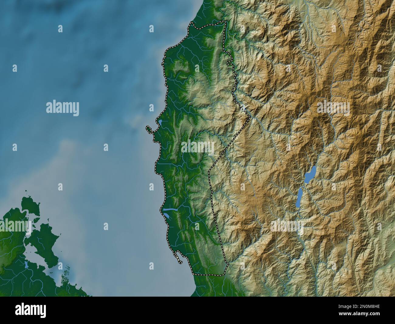 La Union, province of Philippines. Colored elevation map with lakes and rivers Stock Photo