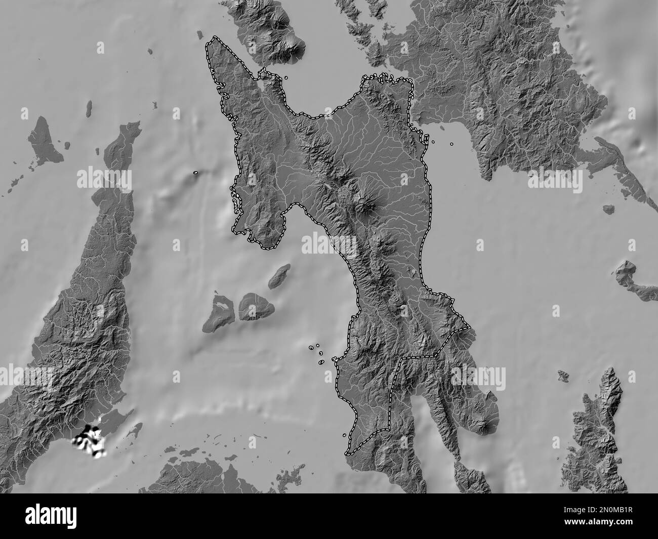 Leyte, province of Philippines. Bilevel elevation map with lakes and rivers Stock Photo