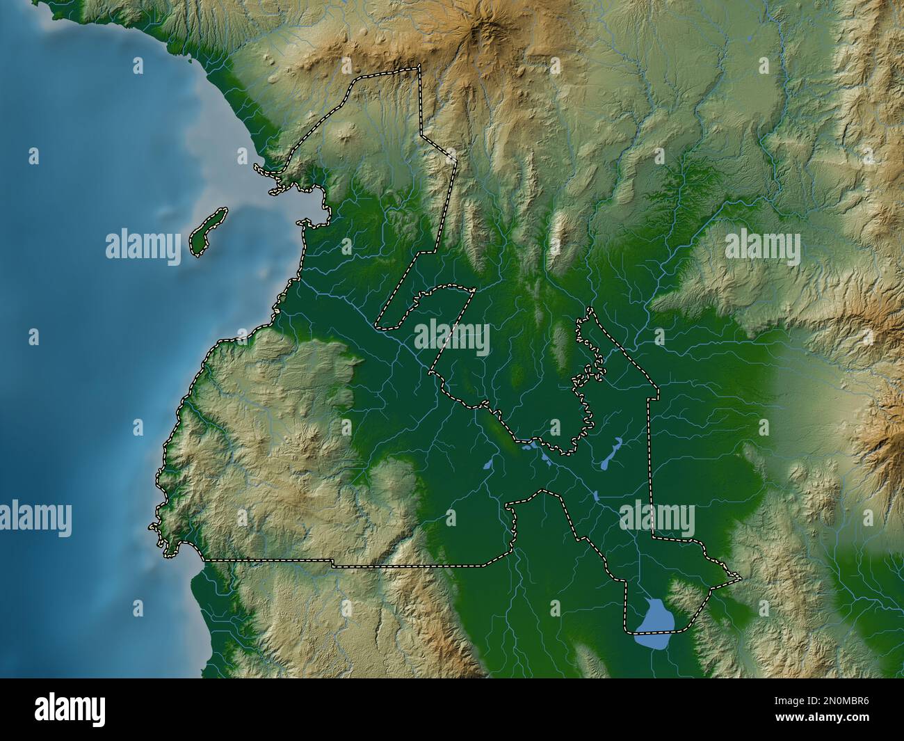 Maguindanao, province of Philippines. Colored elevation map with lakes and rivers Stock Photo
