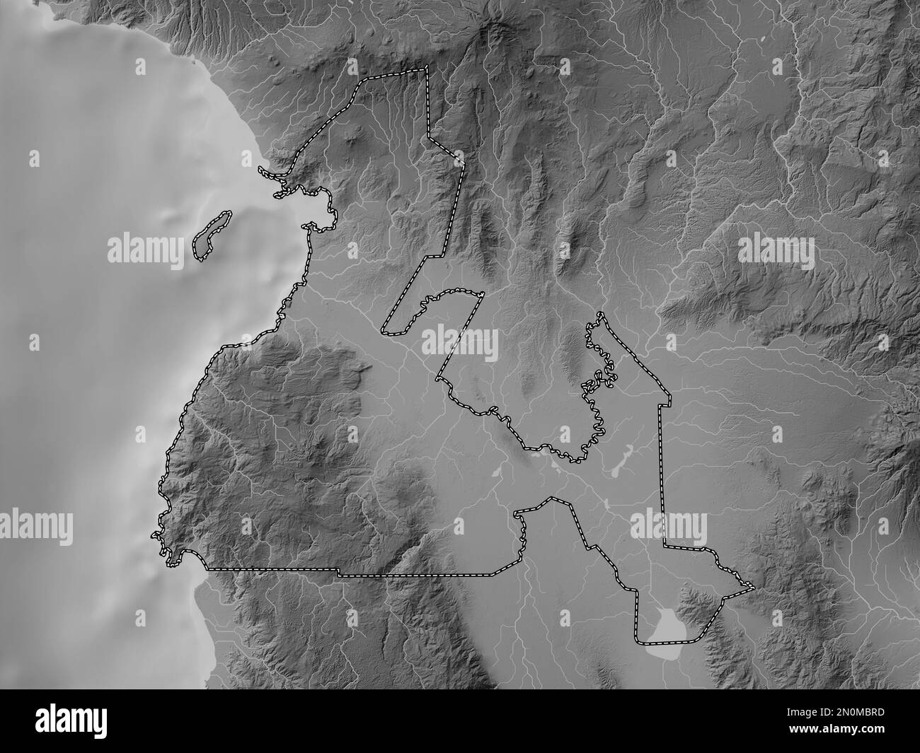 Maguindanao, province of Philippines. Grayscale elevation map with lakes and rivers Stock Photo