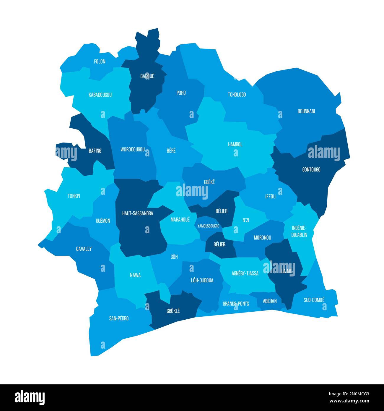 Ivory Coast Political Map Of Administrative Divisions Regions And Ivory Coast Political Map Of Administrative Divisions Regions And Autonomous Districts Flat Blue Vector Map With Name Labels 2N0MCG3