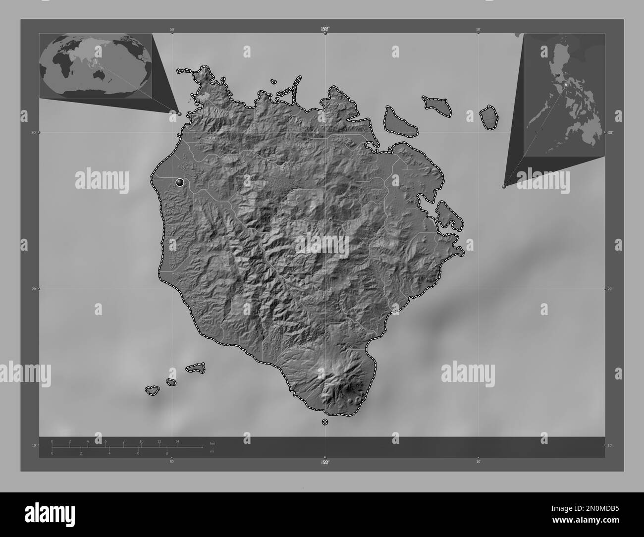 Marinduque, province of Philippines. Bilevel elevation map with lakes ...