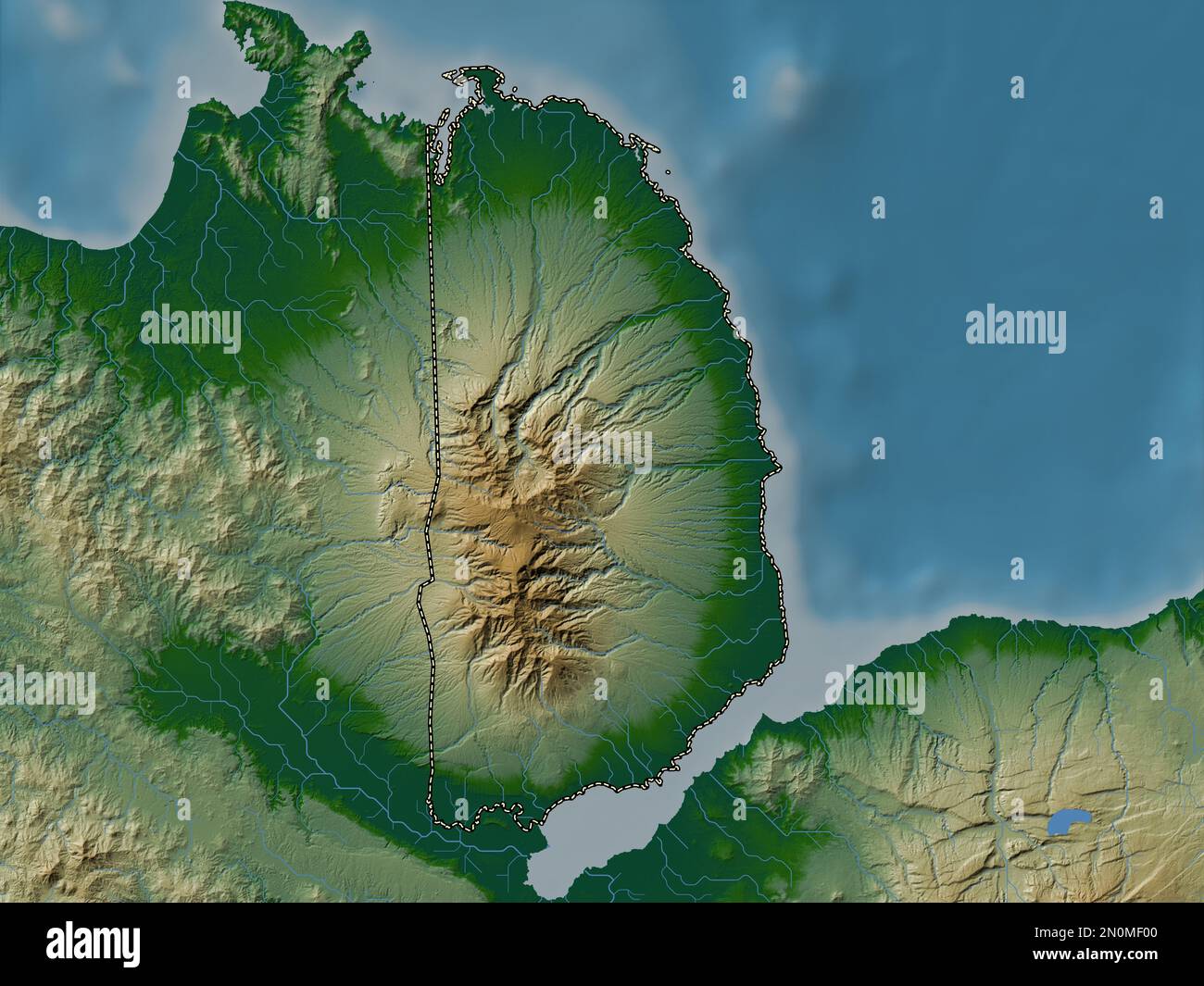 Misamis Occidental, province of Philippines. Colored elevation map with lakes and rivers Stock