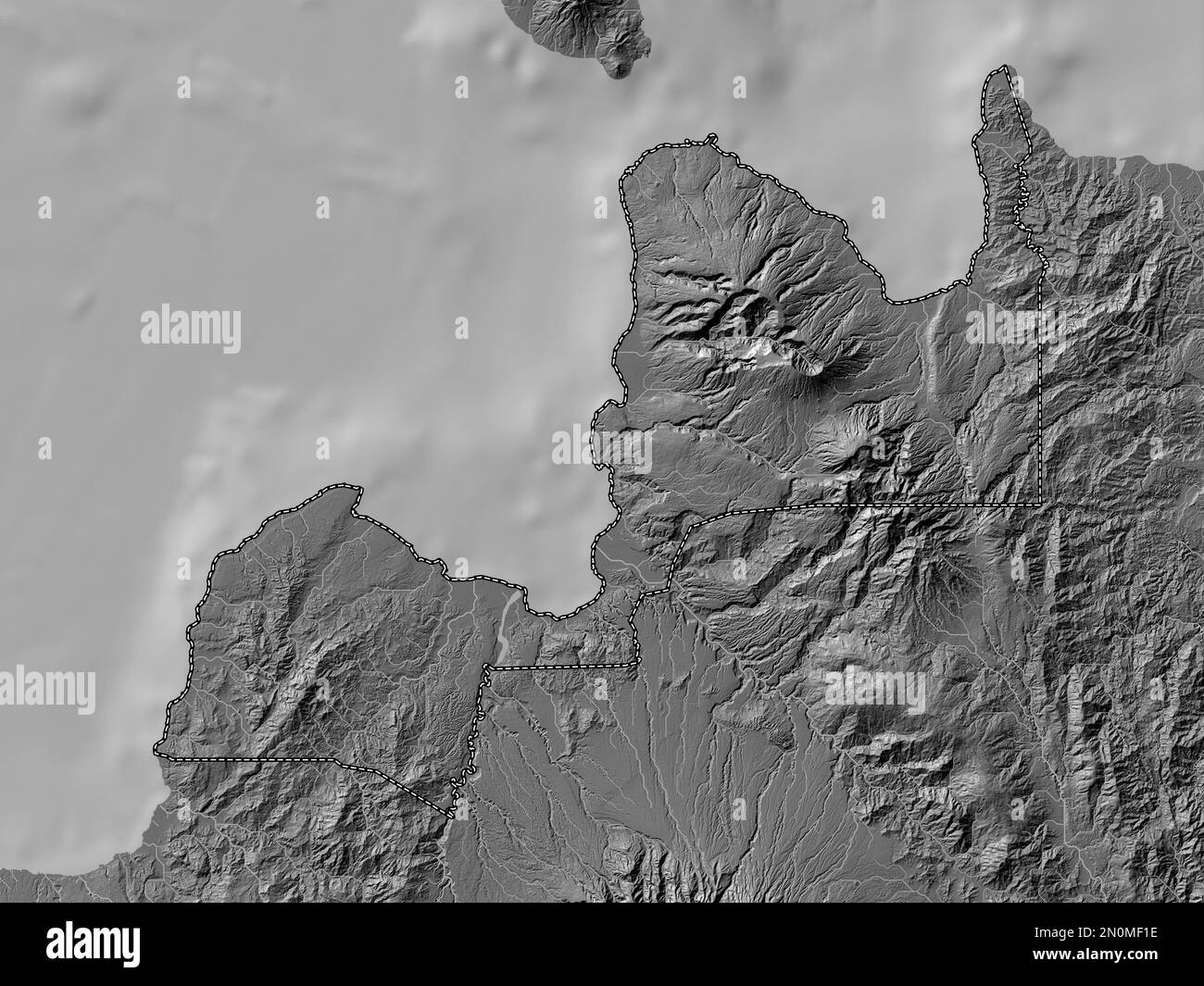 Misamis Oriental, province of Philippines. Bilevel elevation map with lakes and rivers Stock Photo